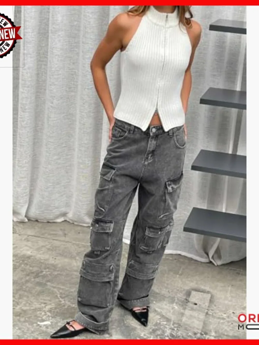 High Waisted Cargo Jeans Women Baggy Wide Leg Streetwear Pants